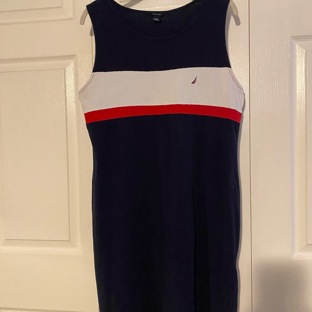 Nautica Red White and Blue Light Knit Stretch Dress Large